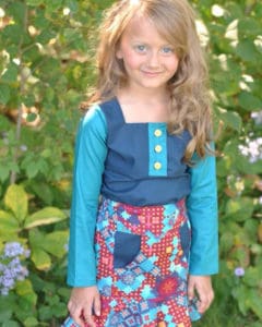 Ruby's Ruffle A-line top + Dress | The Simple Life Pattern Company PDF sewing pattern for girls tween top dress ruffle button placket bodice aline skirt cap sleeves long sleeves square neckline shirt dress shift sheath dress classy vintage modern spring summer fall winter dress