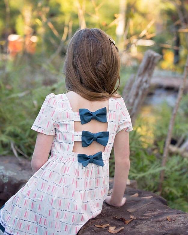 Brenda's Bow Back Top + Dress | The Simple Life Pattern Company PDF sewing pattern girls tween with long sleeves gathered skirt bow strappy back open back bows spring summer fall winter dress top party fancy ruffle skirt