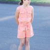 Jane | The Simple Life Pattern Company ruffle button front dress or romper girls tween pockets cap sleeves woven pdf sewing pattern elastic waist tank top jumper cuff shorts fall winter spring summer dress