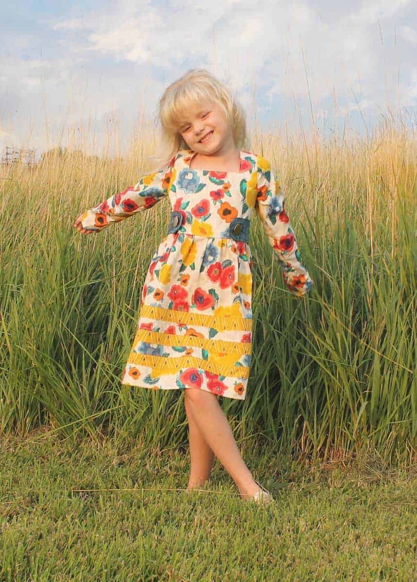 Rayann's Retro Top Dress & Maxi cap sleeves long sleeves tank top button sash no closures square neckline. beginner easy pattern accent strips simple vintage beach summer spring winter fall back to school code bubble romper add on PDF sewing pattern sizes 2t-12 downloadable girls beginner fast easy sewing pattern long sleeves cap sleeves