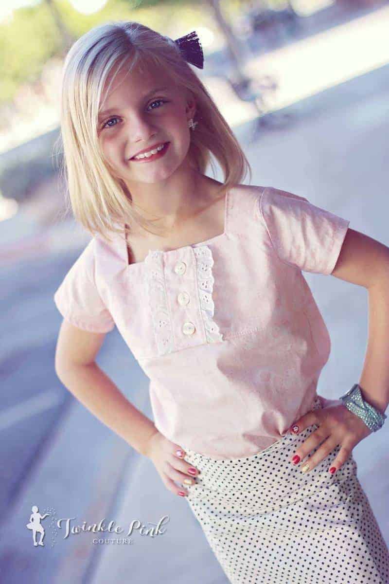 Ruby's Ruffle A-line top + Dress | The Simple Life Pattern Company PDF sewing pattern for girls tween top dress ruffle button placket bodice aline skirt cap sleeves long sleeves square neckline shirt dress shift sheath dress classy vintage modern spring summer fall winter dress