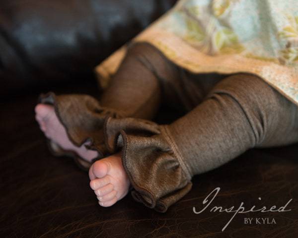 Baby Chloe's Ruffle Leggings, Capris & Shorties. PDF sewing pattern for Baby sizes NB-24 months.