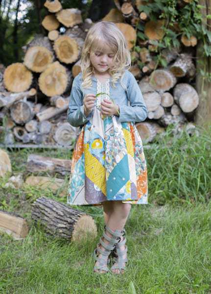 Emma's Top + Maxi Dress | The Simple Life Pattern Company PDF sewing pattern girls tween full back closure open back strappy unique spring summer beach dress fall winter top and dress with sleeves herringbone quilt skirt design slpco quilting series quilted skirt pieced skirt v neck pieced bodice
