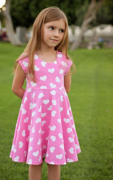 Isla's Infinity Dress PDF sewing pattern girls and babies knit woven combo dress with back bodice heart cut out beginner easy pdf dress with sleeves high low drop waist circle skirt gathered skirt top and dress lengths