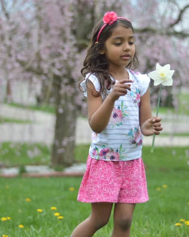 Simple Life Pattern Company in collaboration with Sew Caroline Magnolia shorts skirt shorts look like skirt flow relaxing play comfy comfortable shorts PDF sewing pattern for girls women sizes 2t-12 knit woven beginner fast sew #SLPco #SLPcoMagnolia #SLPcoXSC