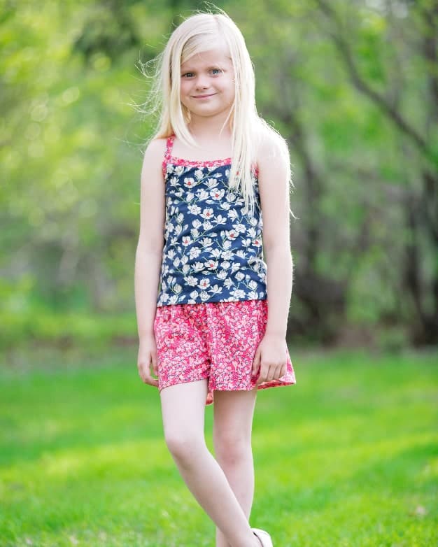 Simple Life Pattern Company in collaboration with Sew Caroline Magnolia shorts skirt shorts look like skirt flow relaxing play comfy comfortable shorts PDF sewing pattern for girls women sizes 2t-12 knit woven beginner fast sew #SLPco #SLPcoMagnolia #SLPcoXSC