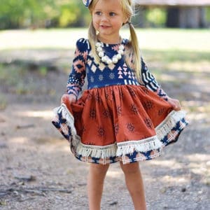 Adelyn Scoop Back Top + Dress | The Simple Life Pattern Company knit woven combo pdf sewing pattern baby girls babies tween scoop back lined bodice tie bow back circle skirt or gathered skirt top or dress length. long sleeves spring summer fall winter play dress puff sleeve empire bodice
