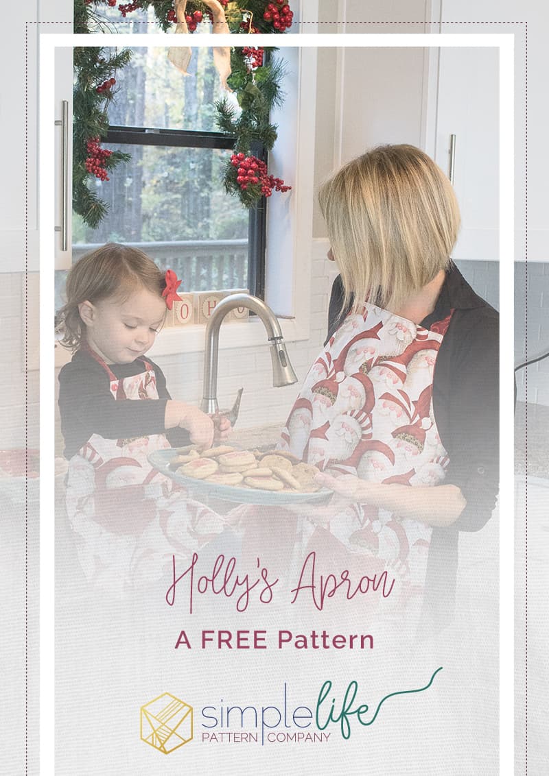 Holly's Reversible Apron Simple Life Pattern Company SLPco PDF downloadable sewing pattern for beginners child, tween, women FREE Pattern apron ruffle pockets reversible boys girls holidays baking gift kitchen