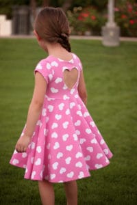 Isla's Infinity Dress PDF sewing pattern girls and babies Simple life Pattern Company jersey knit woven combo dress with back bodice heart cut out beginner easy pdf dress with sleeves high low drop waist circle skirt gathered skirt top and dress lengths