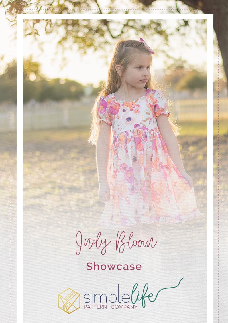 Simple Life Pattern Company | Hawthorne Threads Indy Bloom Showcase Ayda Sophie Pearl Dresses Fabric Indy Bloom SLPco Showcase Fabric Bows Hair Bows PDF sewing Patterns zipper shirring ruffle short sleeves special occasion