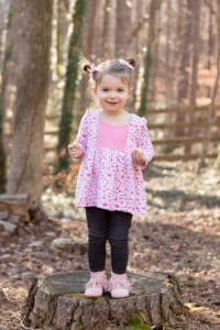 SImple Life Pattern Company | Ava's Pleated Top & Dress PDF Sewing Pattern Sizes 2T-12 SLPco Pattern of the Month Pleated Skirt Heart Pocket Free Pattern Sweetheart neckline Deep Hem Cap Sleeve Long Sleeve Sewing for Girls Sewing for Toddlers Dress Top Keyhole Back