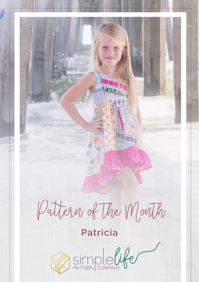 Simple Life Pattern Company | Patricia's Boho Top & Dress Downloadable PDF Sewing Pattern Girls and Toddler Sizes 2t-12 Pattern of the month Patricia’s is packed full of options. Starting with Top or dress length. It also has a tank version, short sleeves, bell sleeves and long sleeves. You can choose between the moderate high low hem or the dramatic high low hem. Patricia can be made in knit or woven’s and is very flattering in lightweight flowy types of fabrics such as voile or rayon. The back features a slight scoop back and has NO closures – just slides on over the child’s head. Plenty of playing room without being boxy or too baggy. You will love how many looks you can achieve with just this pattern! And how quickly you can sew these up!
