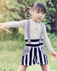Simple Life Pattern Company | Maggie's High Waisted Shorts Downloadable PDF Sewing Pattern for Girls and Toddler Sizes 2T-12 wide leg shorts elastic hem cuff hem pockets pocket tab suspenders high rise low rise mid rise