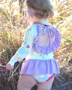 Simple Life Pattern Company | Baby Lydia's Ruffle Back Leotard Downloadable PDF Sewing Pattern for Baby Sizes Newborn-24 Months Leotard dance long sleeve short sleeve 3/4 sleeve sleeveless ruffle ties skirt baby leotard onesie