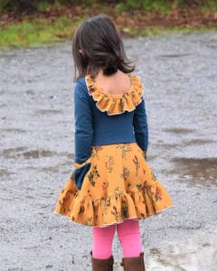 Simple Life Pattern Company | Lydia's Circle Skirt Add On. Downloadable PDF Pattern for Toddlers and Girls Size 2T-12. Lydia's Circle skirt add on. Lydia's Ruffle Back Leotard pattern is getting an add on! This is an add on, you will need the original Lydia's Ruffle Back Leotard pattern to make a complete dress. This is for the skirt and pocket pieces only (and construction tutorial). This add on is loaded with so many options.  Add the ultimate twirl factor to Lydia by choosing the circle skirt or there is also a gathered skirt option.  Choose from a simple hem, skinny hem band or ruffled hem.  The pattern includes side seam pockets or patch pockets, a faux sash and back bow tie.  Choose between top and dress length for even more options.