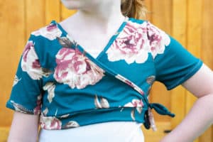 Simple Life Pattern Company | School Dress Code Approved-Leah's Wrap Crop Tutorial Guest blogger knit Leah Crop to layer over sleeveless tops and dresses for back to school