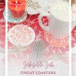 Cricut infusible ink coasters holiday christmas hostess gift candle gift basket monogram last name gift ideas candle plate holder protect counters furniture coaster diy handmade easypress 2 easy press fast and quick projects