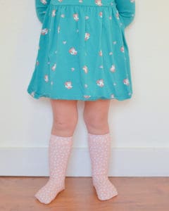 Simple Life Pattern Company | Baby Sloane's Knee High Socks. Downloadable PDF Sewing Pattern for Baby Sizes Newborn to 24 Months. Sloane's Knee High Socks will keep your littles warm all winter long.  Choose from ankle, crew or knew high length.  Sloane is a fun way to use up all of those knit fabric scraps you have lying around.  Perfect for the whole family.
