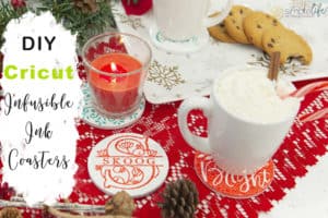 Cricut infusible ink coasters holiday christmas hostess gift candle gift basket monogram last name gift ideas candle plate holder protect counters furniture coaster diy handmade easypress 2 easy press fast and quick projects