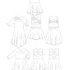 Simple Life pattern company Malibu twist back color block PDF sewing pattern girls toddler tween trendy unique back open pieced back top dress circle skirt tank short sleeves elbow 3/4 and long sleeve options fast easy downloadable sewing pattern knit jersey cotton lycra