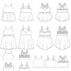 Simple Life Pattern Company Birdie Sports Bra, Crop Top, Peplum top and dress with circle skirt or gathered skirt. High low High tshirt hem. Strappy kids dress with criss cross back straps, straight straps and accent straps in the back. Great for color blocking. V cut out back. Open back knit pdf sewing pattern with projector friendly file with all pieces folded and unfolded. Kids unique sports bra tutorial. Athletic outfit for sports, tennis, gymnastics. Fully enclosed bodice bra and crop with no seams.